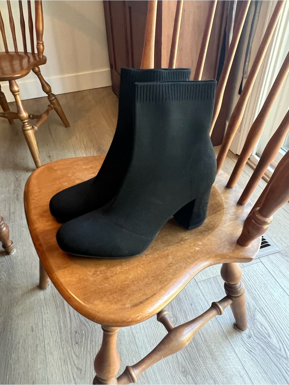 MIA Black Stretch Knit Ankle Booties with Block Heel